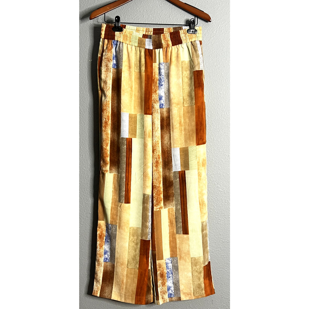 Maison d' Amelie Size‎ 6 Striped Fall Autumn Abstract Wide Leg Pants Lagenlook